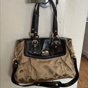 Coach Brown and Black Signature Shoulder Bag